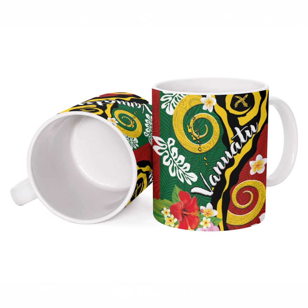 Melanesian Vanuatu Tribal Boar Tusk Ceramic Mug Tropical Plants and Namele Motifs - Polynesian Pride