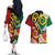 Melanesian Vanuatu Tribal Boar Tusk Couples Matching Off The Shoulder Long Sleeve Dress and Hawaiian Shirt Tropical Plants and Namele Motifs - Polynesian Pride
