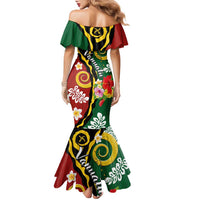 Melanesian Vanuatu Tribal Boar Tusk Family Matching Mermaid Dress and Hawaiian Shirt Tropical Plants and Namele Motifs - Polynesian Pride