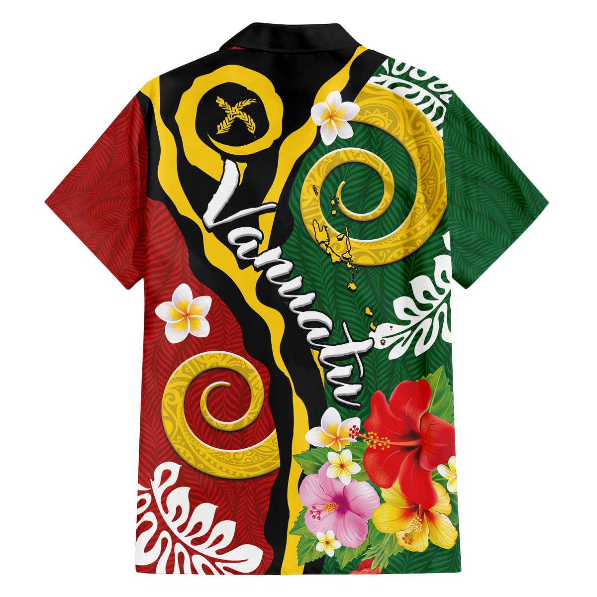 Melanesian Vanuatu Tribal Boar Tusk Family Matching Off The Shoulder Long Sleeve Dress and Hawaiian Shirt Tropical Plants and Namele Motifs - Polynesian Pride