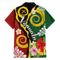 Melanesian Vanuatu Tribal Boar Tusk Family Matching Off The Shoulder Long Sleeve Dress and Hawaiian Shirt Tropical Plants and Namele Motifs - Polynesian Pride