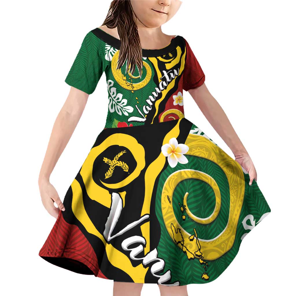 Melanesian Vanuatu Tribal Boar Tusk Family Matching Off Shoulder Short Dress and Hawaiian Shirt Tropical Plants and Namele Motifs - Polynesian Pride