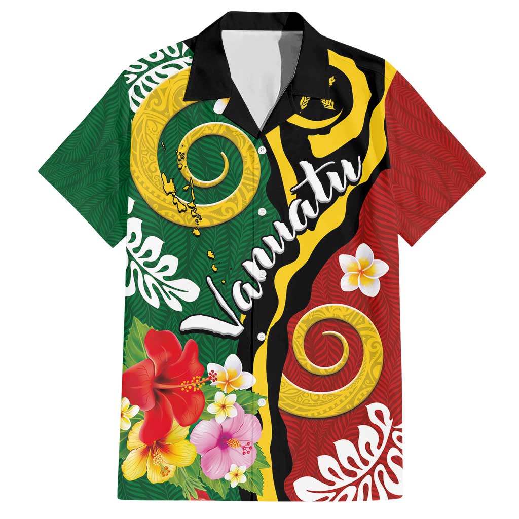 Melanesian Vanuatu Tribal Boar Tusk Family Matching Short Sleeve Bodycon Dress and Hawaiian Shirt Tropical Plants and Namele Motifs - Polynesian Pride