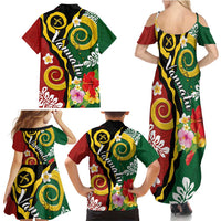 Melanesian Vanuatu Tribal Boar Tusk Family Matching Summer Maxi Dress and Hawaiian Shirt Tropical Plants and Namele Motifs - Polynesian Pride