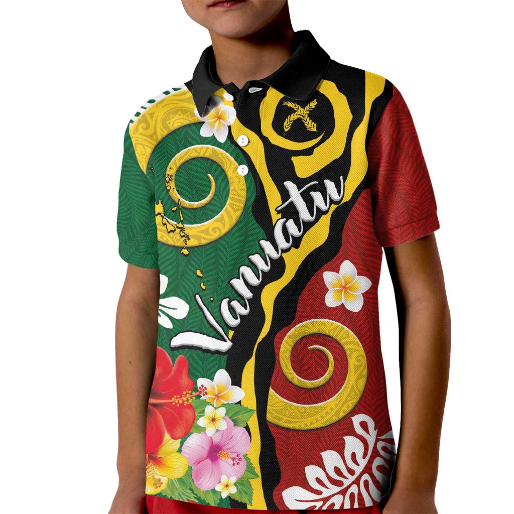 Melanesian Vanuatu Tribal Boar Tusk Kid Polo Shirt Tropical Plants and Namele Motifs - Polynesian Pride