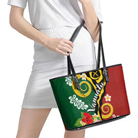 Melanesian Vanuatu Tribal Boar Tusk Leather Tote Bag Tropical Plants and Namele Motifs - Polynesian Pride