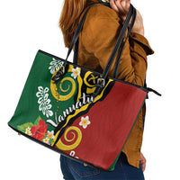 Melanesian Vanuatu Tribal Boar Tusk Leather Tote Bag Tropical Plants and Namele Motifs - Polynesian Pride