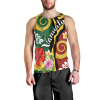 Melanesian Vanuatu Tribal Boar Tusk Men Tank Top Tropical Plants and Namele Motifs - Polynesian Pride