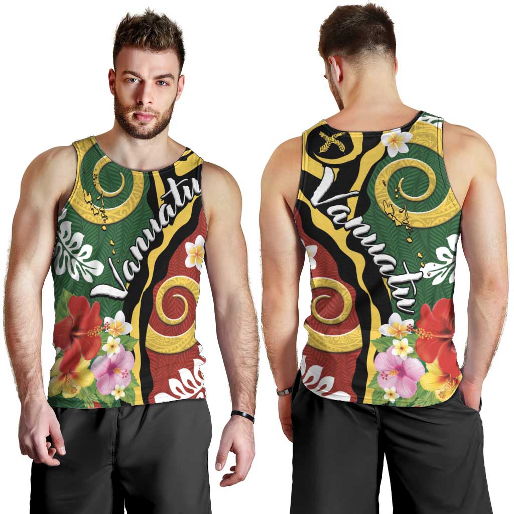 Melanesian Vanuatu Tribal Boar Tusk Men Tank Top Tropical Plants and Namele Motifs - Polynesian Pride