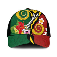 Melanesian Vanuatu Tribal Boar Tusk Mesh Trucker Cap Tropical Plants and Namele Motifs - Polynesian Pride
