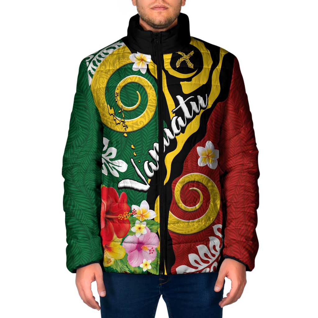 Melanesian Vanuatu Tribal Boar Tusk Padded Jacket Tropical Plants and Namele Motifs - Polynesian Pride