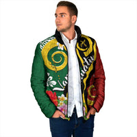Melanesian Vanuatu Tribal Boar Tusk Padded Jacket Tropical Plants and Namele Motifs - Polynesian Pride