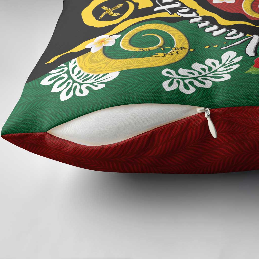 Melanesian Vanuatu Tribal Boar Tusk Pillow Cover Tropical Plants and Namele Motifs - Polynesian Pride