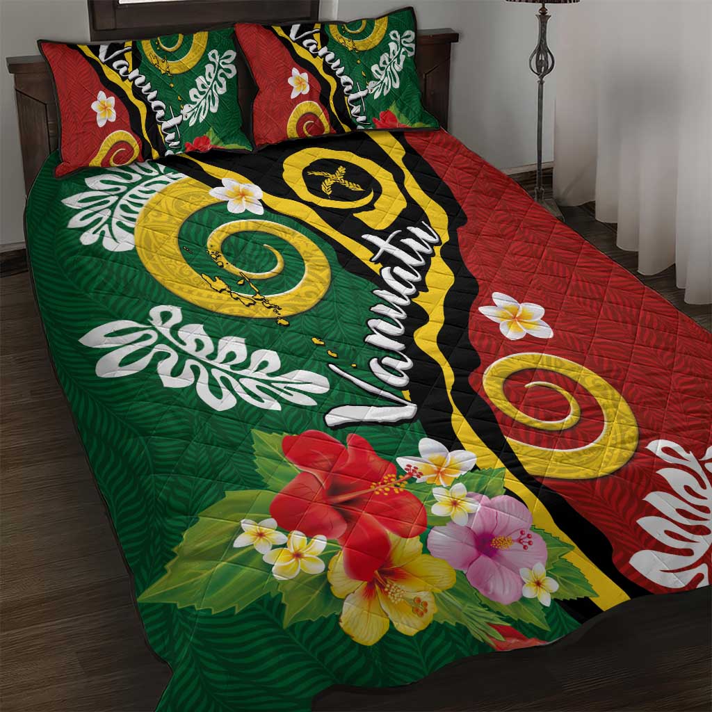 Melanesian Vanuatu Tribal Boar Tusk Quilt Bed Set Tropical Plants and Namele Motifs - Polynesian Pride
