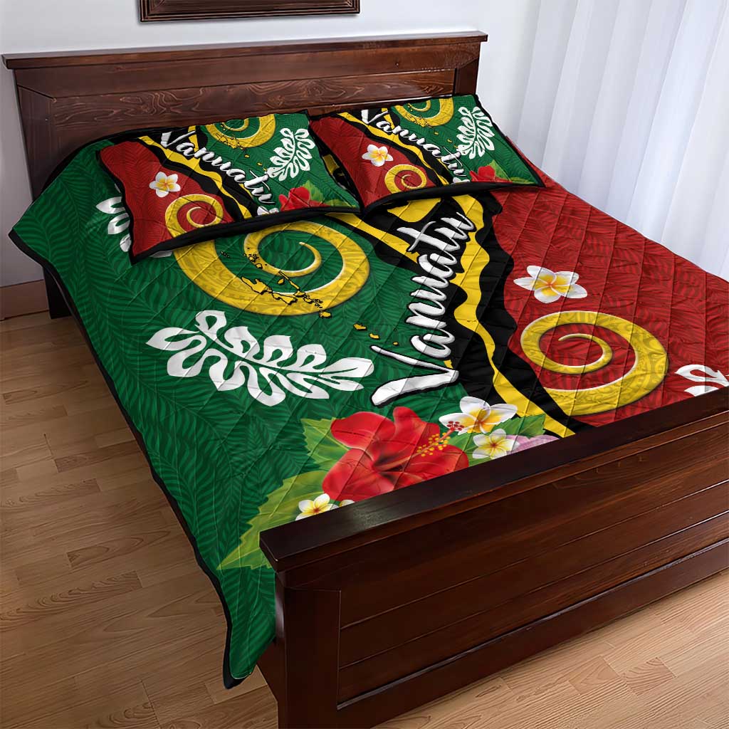 Melanesian Vanuatu Tribal Boar Tusk Quilt Bed Set Tropical Plants and Namele Motifs - Polynesian Pride