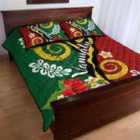 Melanesian Vanuatu Tribal Boar Tusk Quilt Bed Set Tropical Plants and Namele Motifs - Polynesian Pride