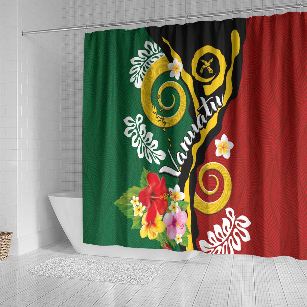 Melanesian Vanuatu Tribal Boar Tusk Shower Curtain Tropical Plants and Namele Motifs - Polynesian Pride