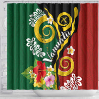 Melanesian Vanuatu Tribal Boar Tusk Shower Curtain Tropical Plants and Namele Motifs - Polynesian Pride