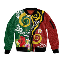 Melanesian Vanuatu Tribal Boar Tusk Sleeve Zip Bomber Jacket Tropical Plants and Namele Motifs - Polynesian Pride