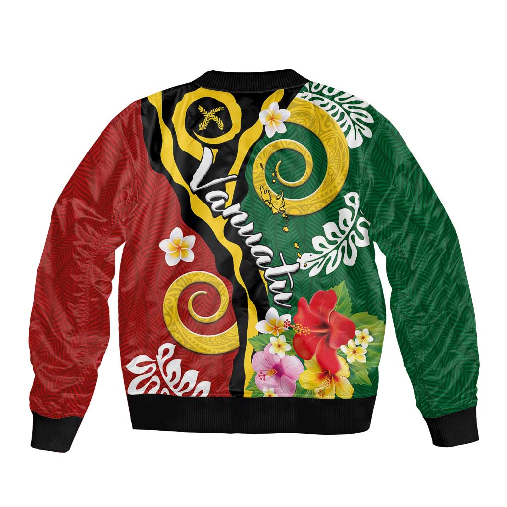 Melanesian Vanuatu Tribal Boar Tusk Sleeve Zip Bomber Jacket Tropical Plants and Namele Motifs - Polynesian Pride