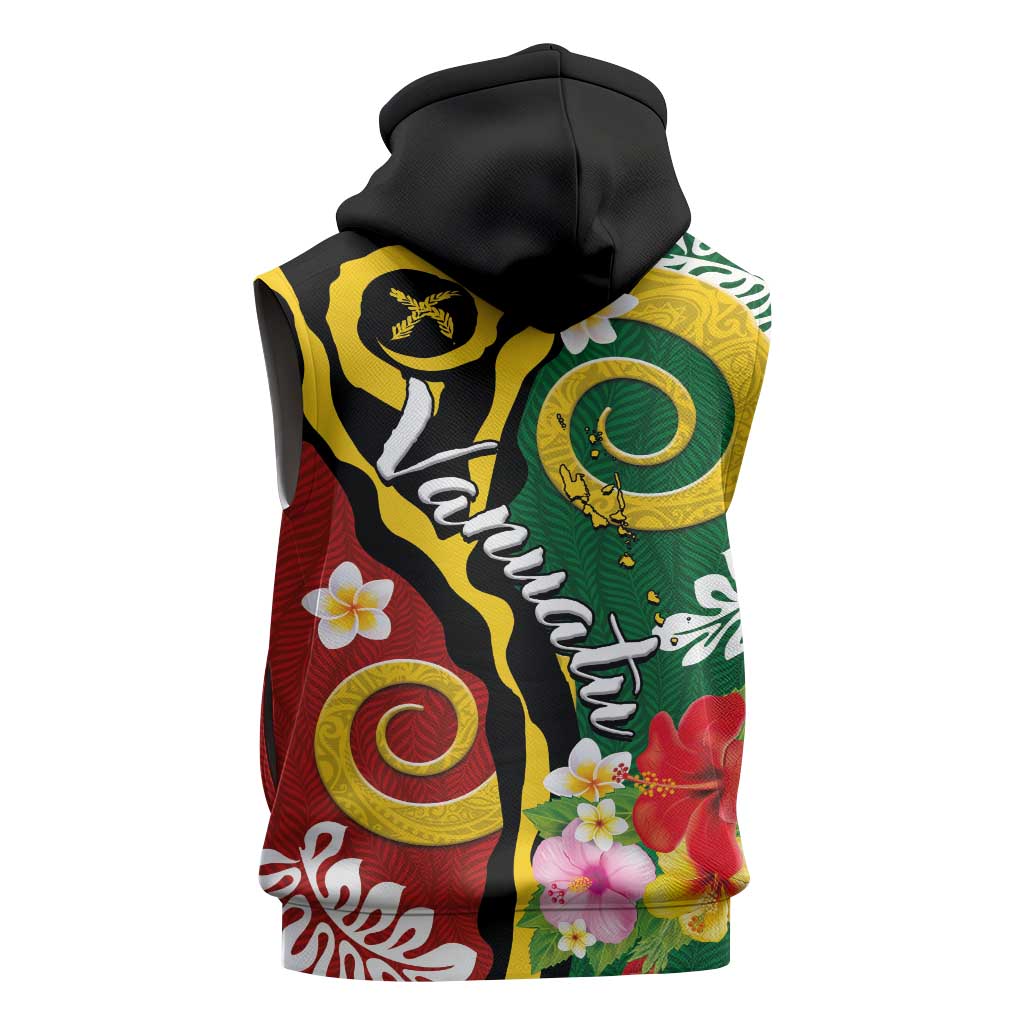 Melanesian Vanuatu Tribal Boar Tusk Sleeveless Hoodie Tropical Plants and Namele Motifs - Polynesian Pride