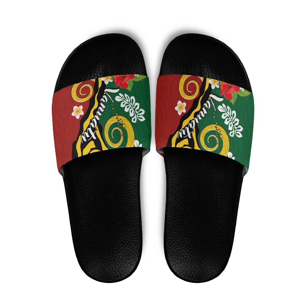 Melanesian Vanuatu Tribal Boar Tusk Slide Sandals Tropical Plants and Namele Motifs - Polynesian Pride
