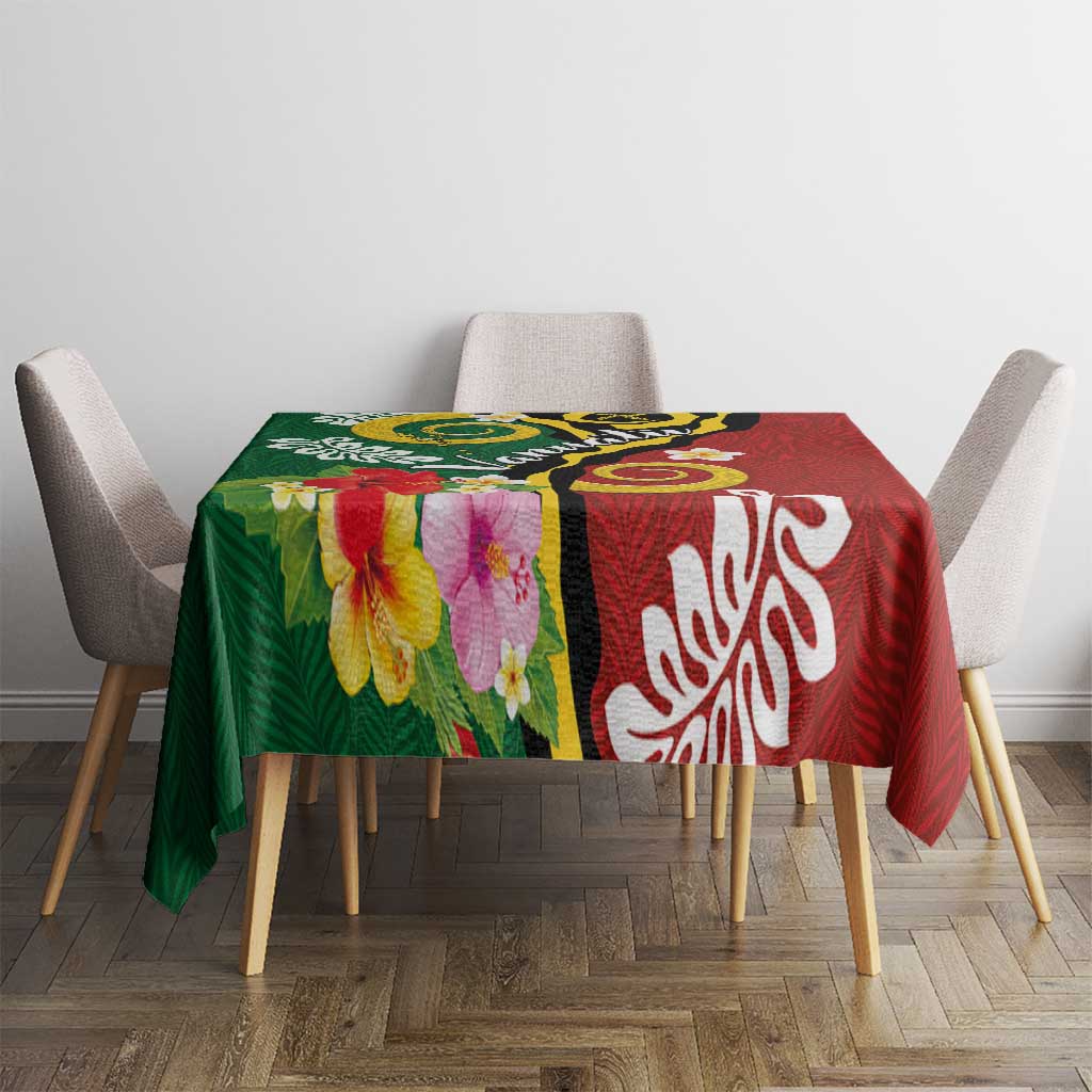 Melanesian Vanuatu Tribal Boar Tusk Tablecloth Tropical Plants and Namele Motifs - Polynesian Pride