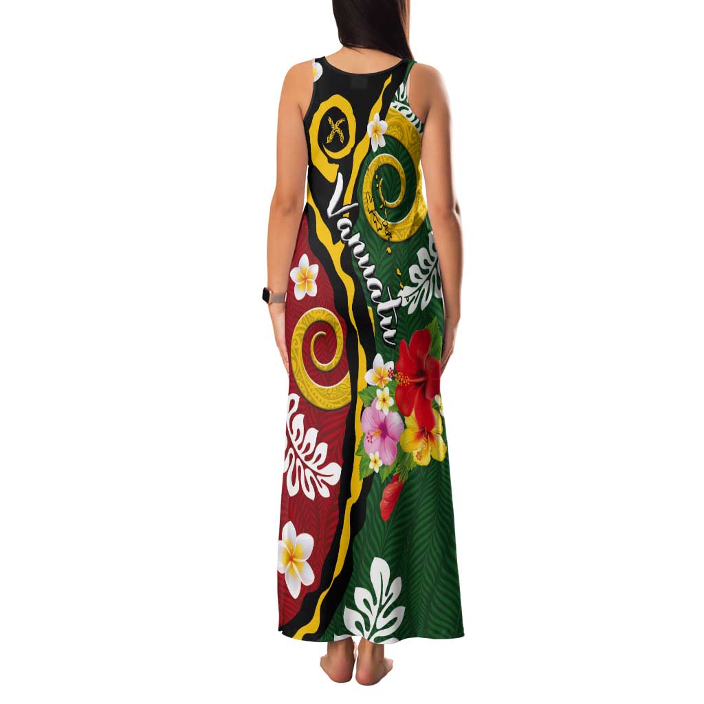 Melanesian Vanuatu Tribal Boar Tusk Tank Maxi Dress Tropical Plants and Namele Motifs - Polynesian Pride