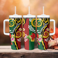 Melanesian Vanuatu Tribal Boar Tusk Tumbler With Handle Tropical Plants and Namele Motifs - Polynesian Pride