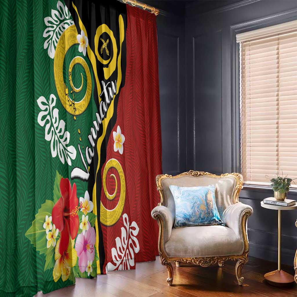 Melanesian Vanuatu Tribal Boar Tusk Window Curtain Tropical Plants and Namele Motifs - Polynesian Pride