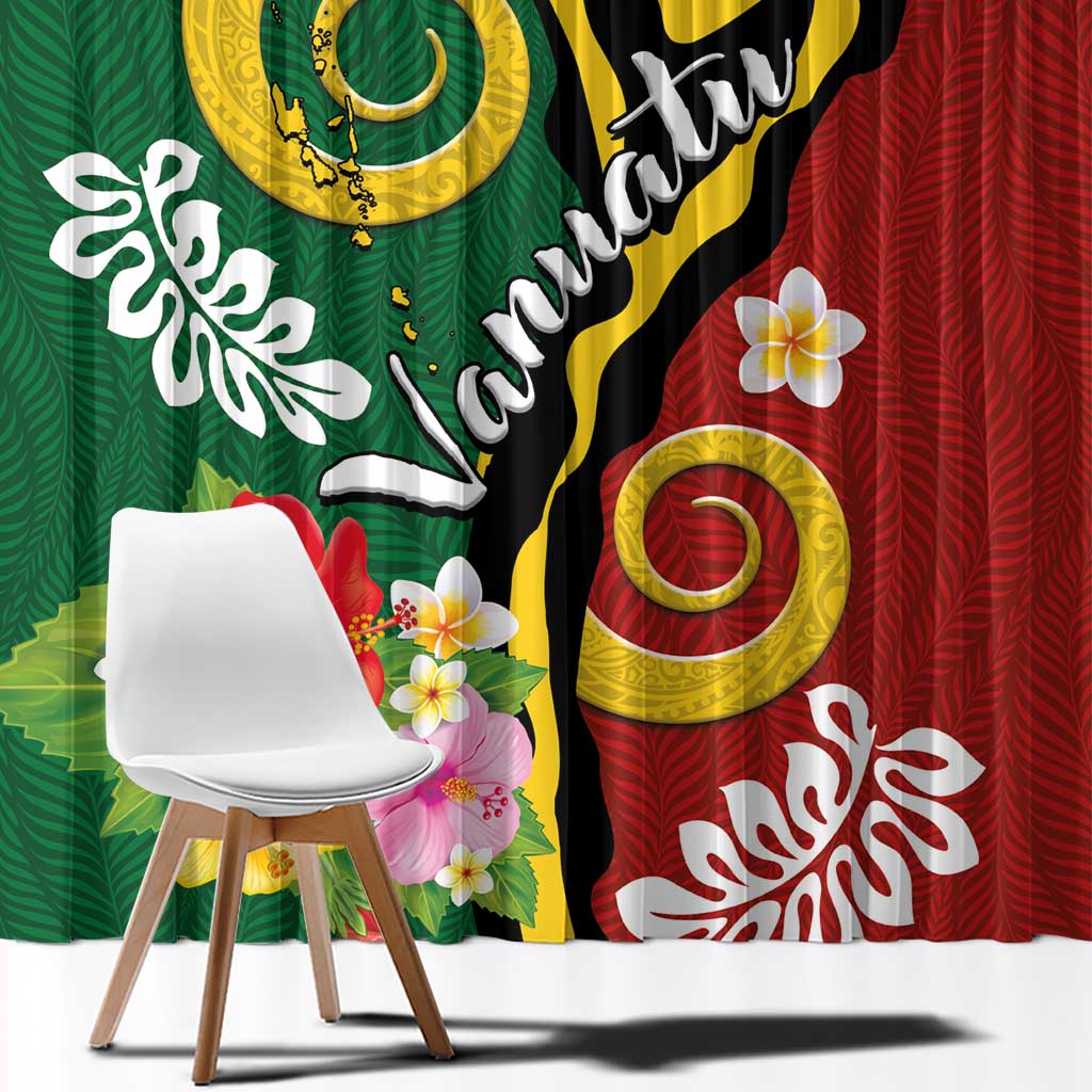 Melanesian Vanuatu Tribal Boar Tusk Window Curtain Tropical Plants and Namele Motifs - Polynesian Pride