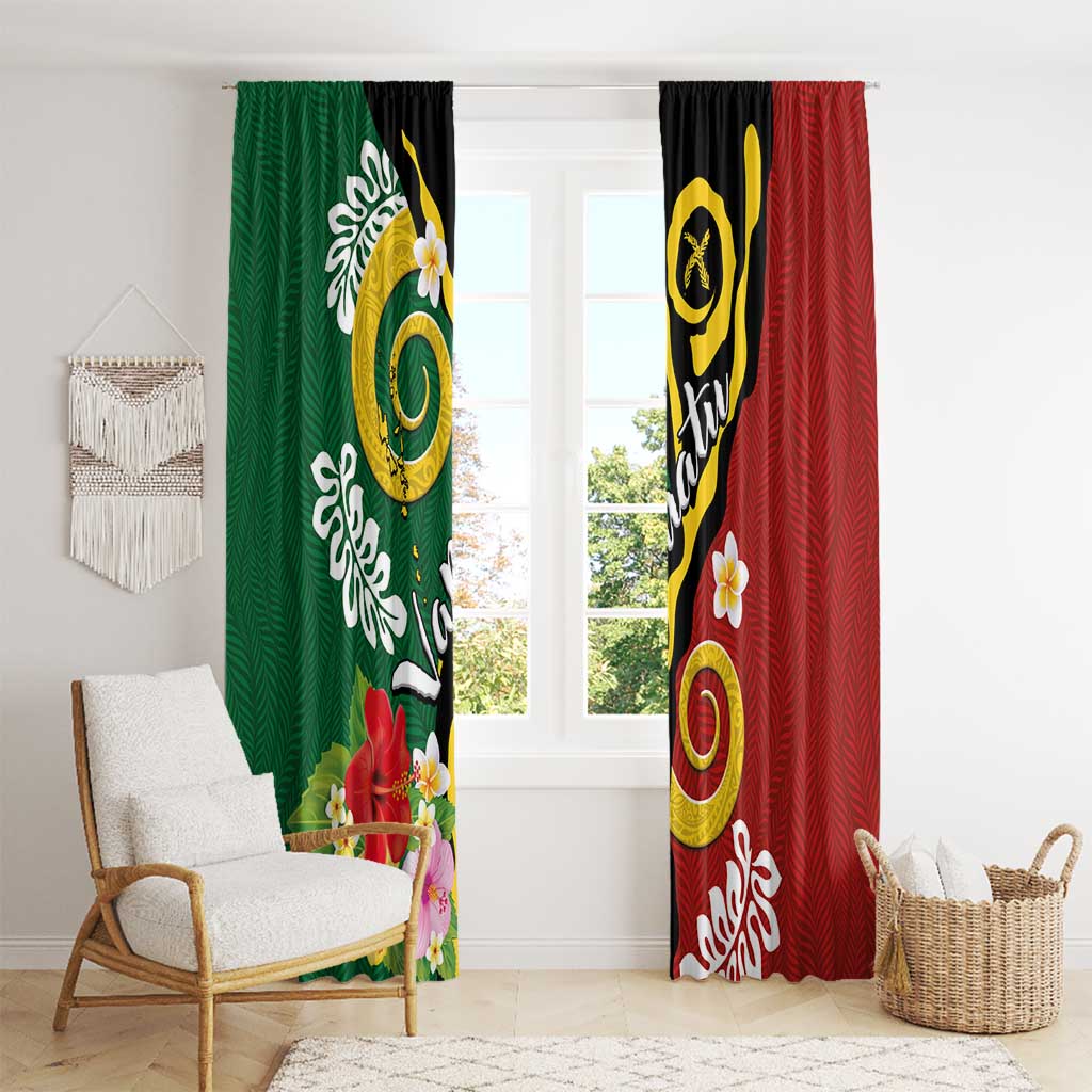 Melanesian Vanuatu Tribal Boar Tusk Window Curtain Tropical Plants and Namele Motifs - Polynesian Pride