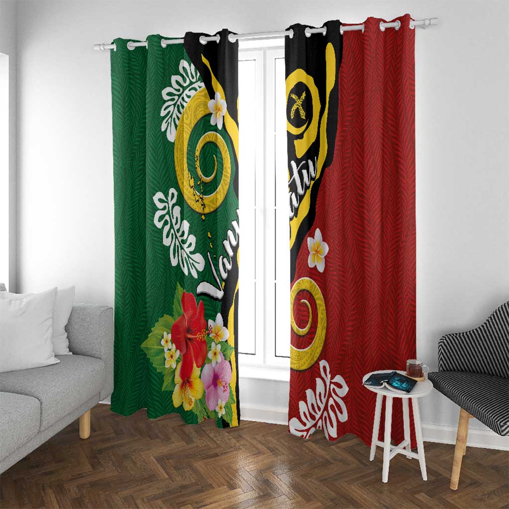 Melanesian Vanuatu Tribal Boar Tusk Window Curtain Tropical Plants and Namele Motifs - Polynesian Pride