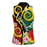 Melanesian Vanuatu Tribal Boar Tusk Women Sleeveless Polo Shirt Tropical Plants and Namele Motifs - Polynesian Pride