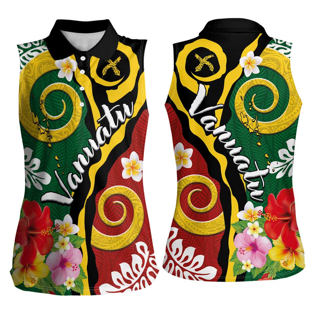 Melanesian Vanuatu Tribal Boar Tusk Women Sleeveless Polo Shirt Tropical Plants and Namele Motifs - Polynesian Pride