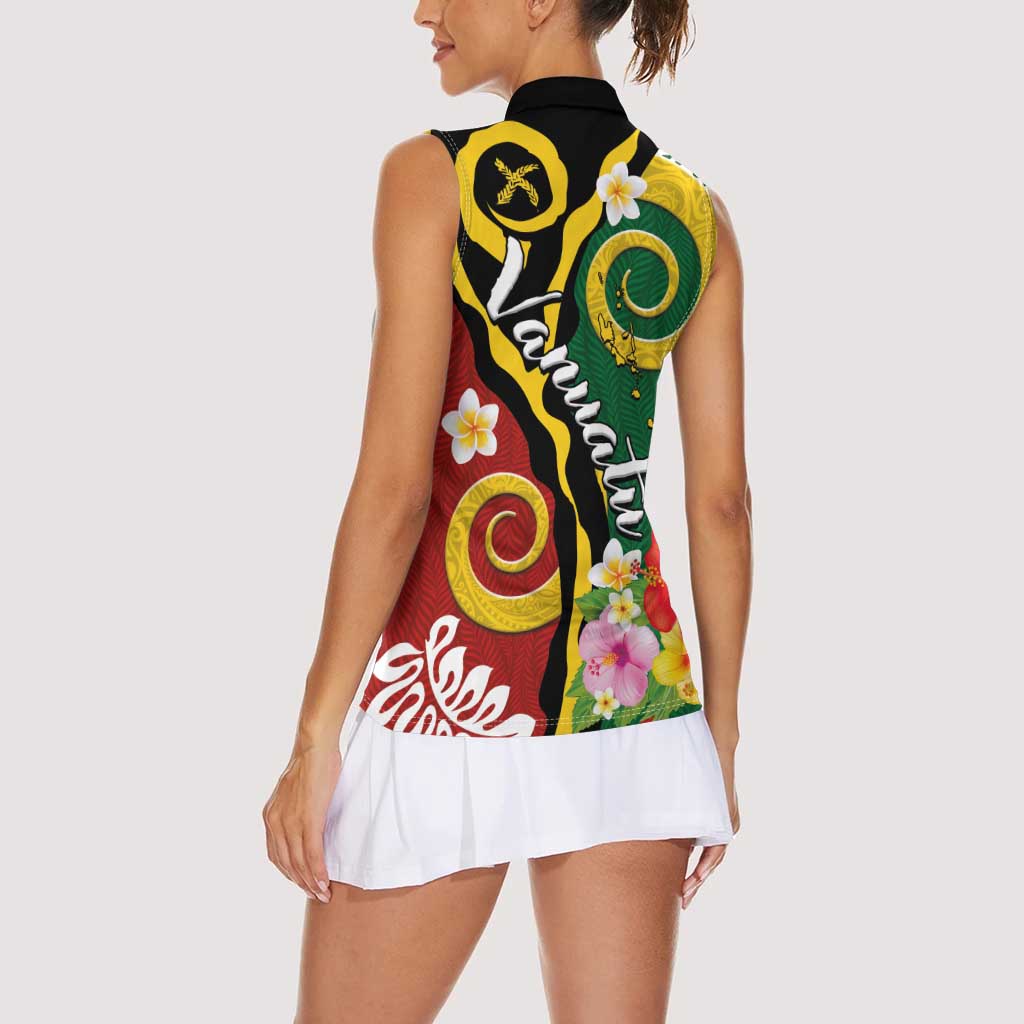 Melanesian Vanuatu Tribal Boar Tusk Women Sleeveless Polo Shirt Tropical Plants and Namele Motifs - Polynesian Pride