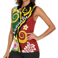 Melanesian Vanuatu Tribal Boar Tusk Women Sleeveless Polo Shirt Tropical Plants and Namele Motifs - Polynesian Pride