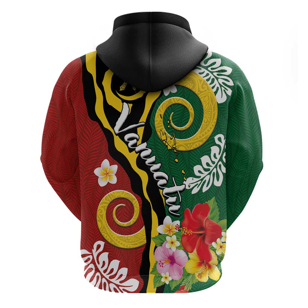 Melanesian Vanuatu Tribal Boar Tusk Zip Hoodie Tropical Plants and Namele Motifs - Polynesian Pride