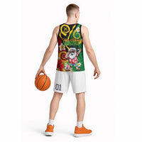 Vanuatu Christmas Basketball Jersey Funny Santa with Namele and Boar Tusk Tribal - Polynesian Pride
