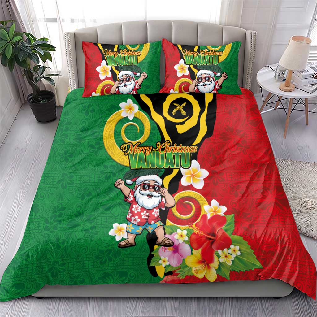 Vanuatu Christmas Bedding Set Funny Santa with Namele and Boar Tusk Tribal - Polynesian Pride