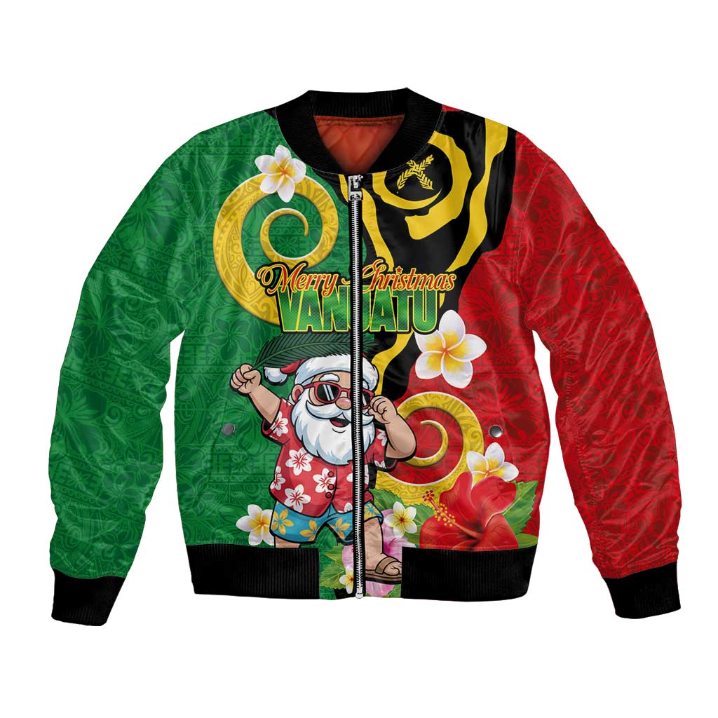 Vanuatu Christmas Bomber Jacket Funny Santa with Namele and Boar Tusk Tribal - Polynesian Pride