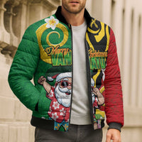 Vanuatu Christmas Bomber Puffer Jacket Funny Santa with Namele and Boar Tusk Tribal - Polynesian Pride