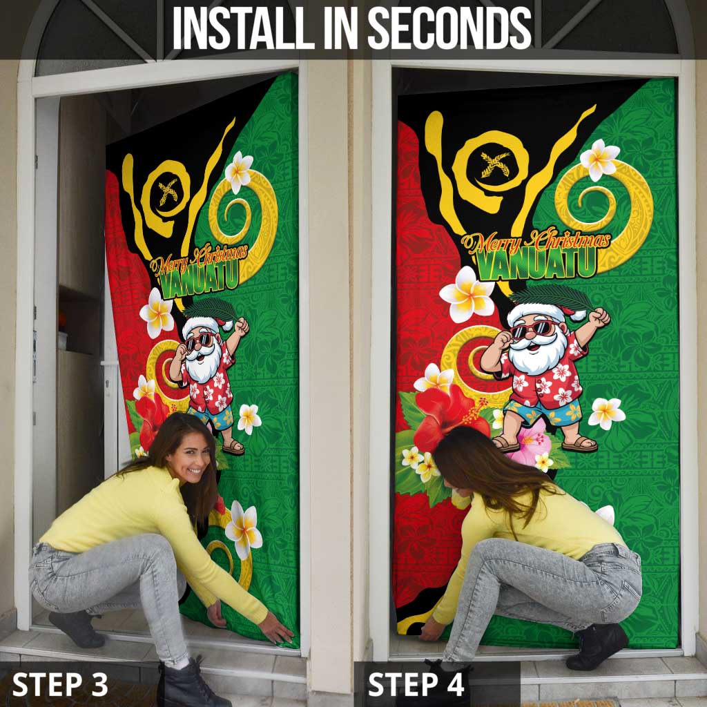 Vanuatu Christmas Door Cover Funny Santa with Namele and Boar Tusk Tribal - Polynesian Pride