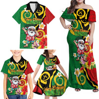 Vanuatu Christmas Family Matching Off Shoulder Maxi Dress and Hawaiian Shirt Funny Santa with Namele and Boar Tusk Tribal - Polynesian Pride