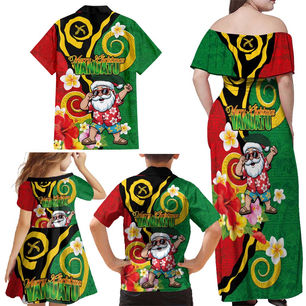 Vanuatu Christmas Family Matching Off Shoulder Maxi Dress and Hawaiian Shirt Funny Santa with Namele and Boar Tusk Tribal - Polynesian Pride