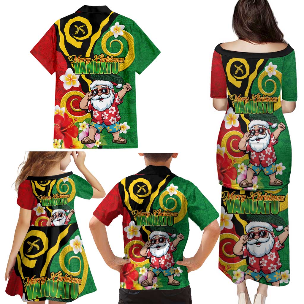 Vanuatu Christmas Family Matching Puletasi and Hawaiian Shirt Funny Santa with Namele and Boar Tusk Tribal - Polynesian Pride