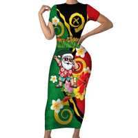 Vanuatu Christmas Family Matching Short Sleeve Bodycon Dress and Hawaiian Shirt Funny Santa with Namele and Boar Tusk Tribal - Polynesian Pride