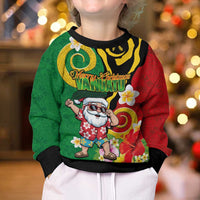 Vanuatu Christmas Kid Ugly Christmas Sweater Funny Santa with Namele and Boar Tusk Tribal - Polynesian Pride