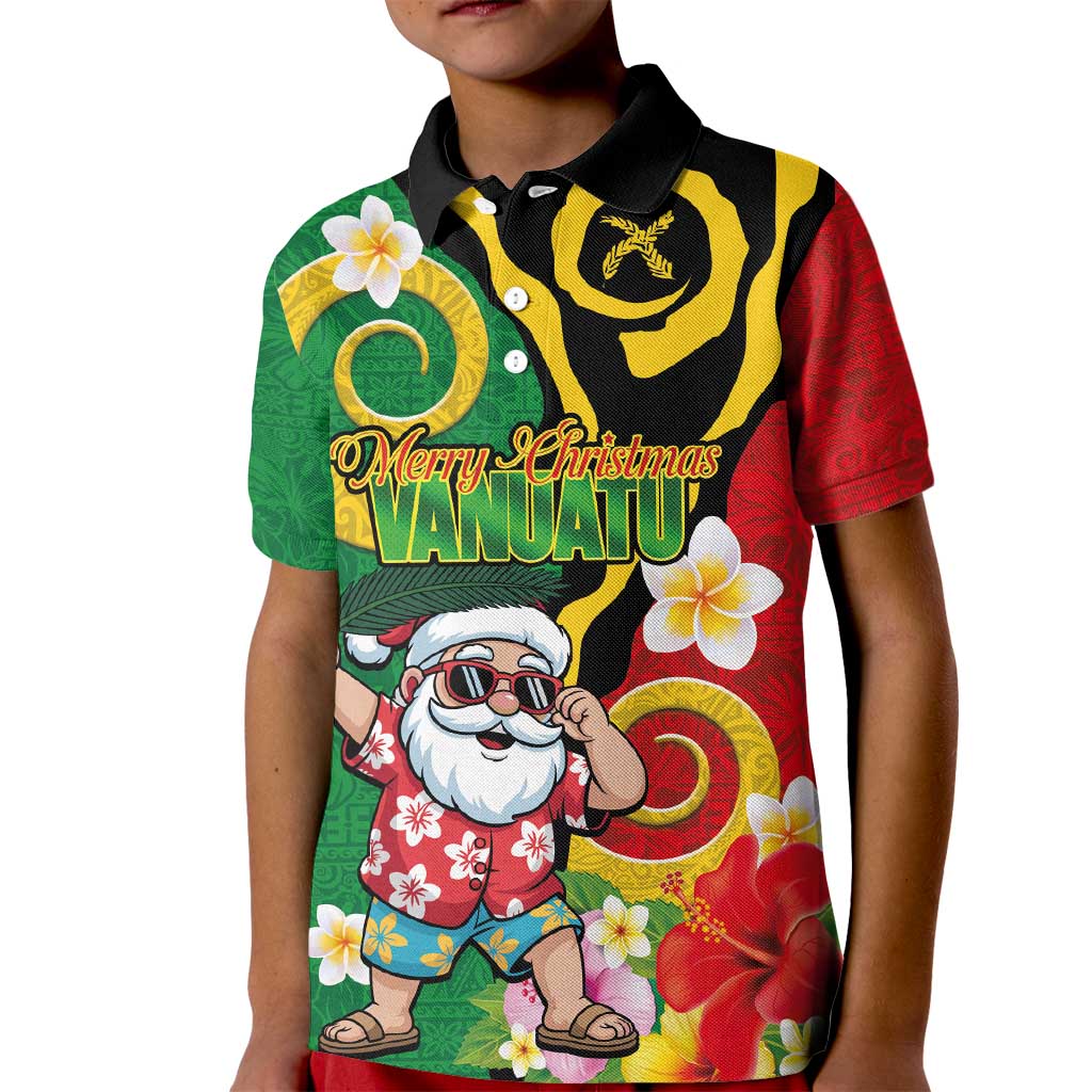 Vanuatu Christmas Kid Polo Shirt Funny Santa with Namele and Boar Tusk Tribal - Polynesian Pride