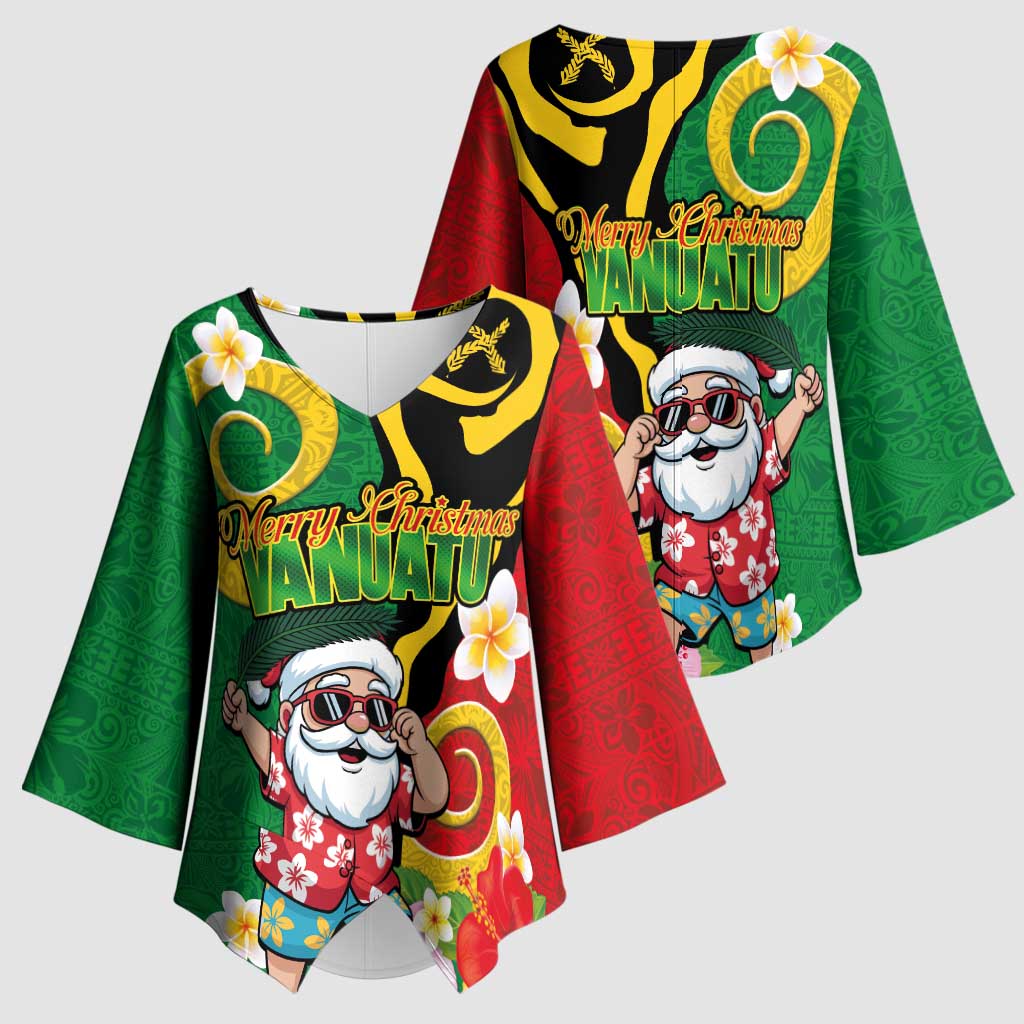 Vanuatu Christmas Kimono Sleeve Blouse Funny Santa with Namele and Boar Tusk Tribal - Polynesian Pride